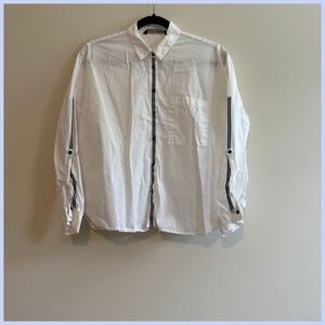 [ZARA] White Button Down Shirt with Stripe Detail - M
